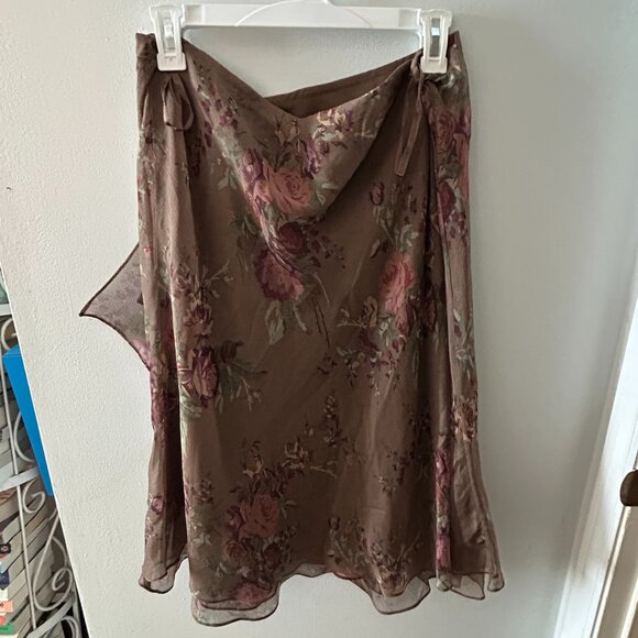 Vintage Ralph-Lauren Brown Floral Midi Skirt - Picture 2 of 3